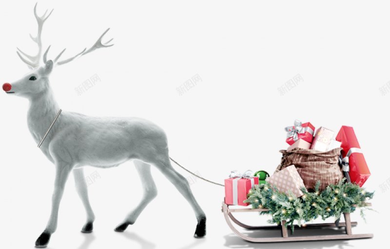 手绘银白色麋鹿雪橇礼物装饰图png免抠素材_新图网 https://ixintu.com   圣诞节装饰 圣诞节快乐 创意  红色 礼盒 礼物 雪橇  雪地 银白色 卡通 麋鹿  福袋 可爱 绘画 圣诞装饰 