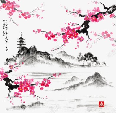 梅花古风工笔画梅花树梅花鹿扇子中国风梅花中国风图标图标