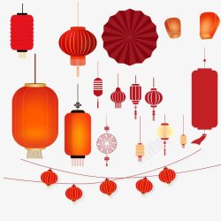 手绘复灯笼孔明灯中国风新年年货节T素材