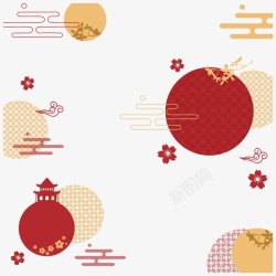 绿水图案手绘红色中国古典新年祥云装饰图高清图片