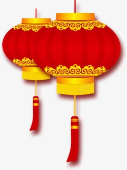 挂灯笼的古楼红灯笼装饰元素高清图片