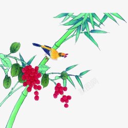 中国画花鸟透明手绘花奔素材