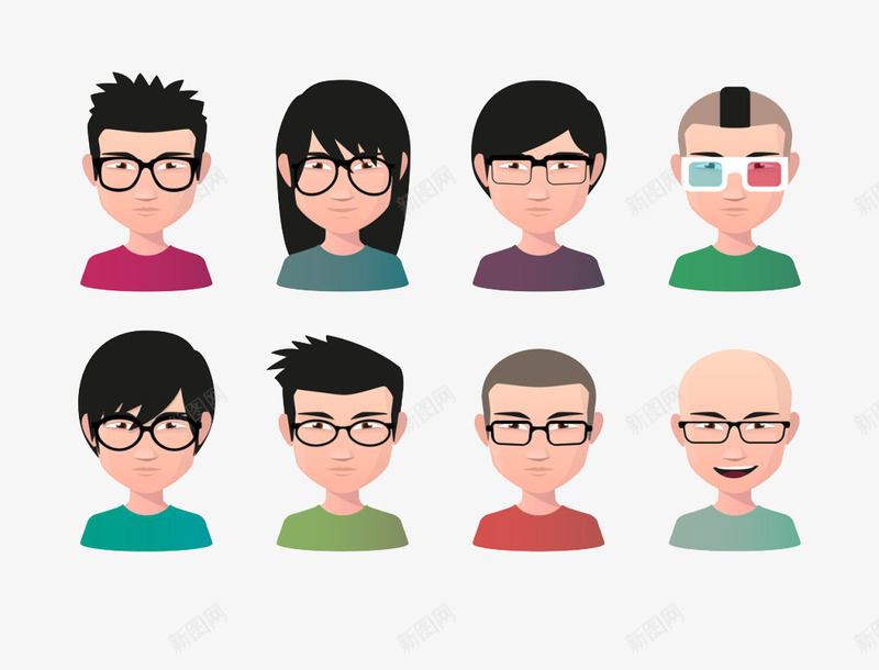 戴眼镜的青年男女头像图标png_新图网 https://ixintu.com 卡通形象 戴眼镜 方形图标 漫画人物头像