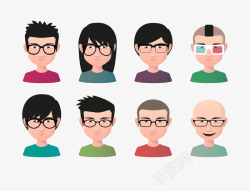方形眼镜戴眼镜的青年男女头像图标高清图片