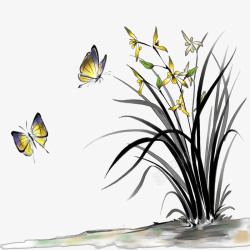 铅画蝴蝶中国风工笔画高清图片
