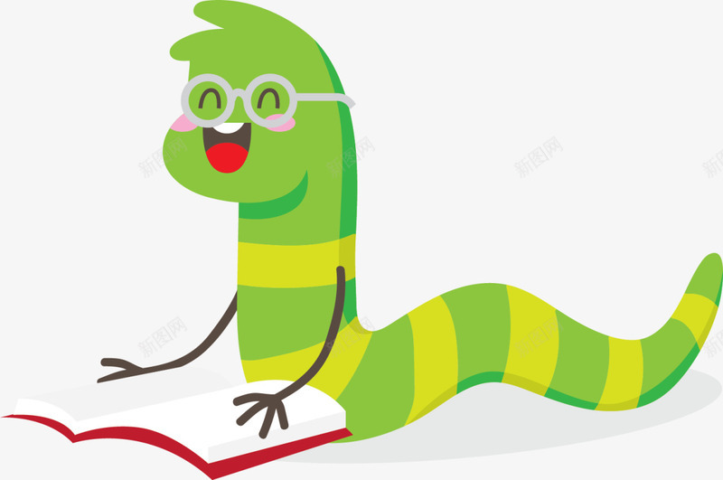 绿色可爱读书书虫png免抠素材_新图网 https://ixintu.com 世界读书日 书本 书虫 国际儿童图书日 学习 读书 阅读