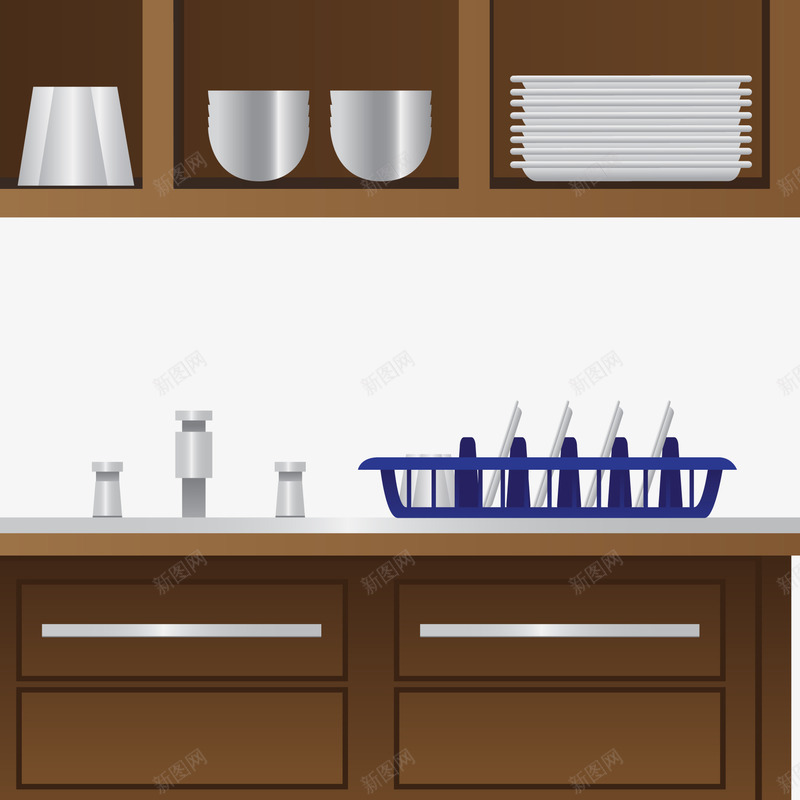 厨房橱柜矢量图ai免抠素材_新图网 https://ixintu.com 创意 卡通 厨房 室内设计 棕色 橱柜设计 矢量图