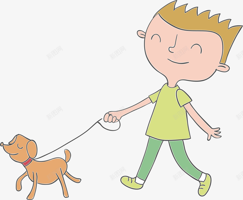 卡通男孩遛狗png免抠素材_新图网 https://ixintu.com 公园遛狗 宠物 小狗 散步 走狗 走路 走路的人 走路的小人