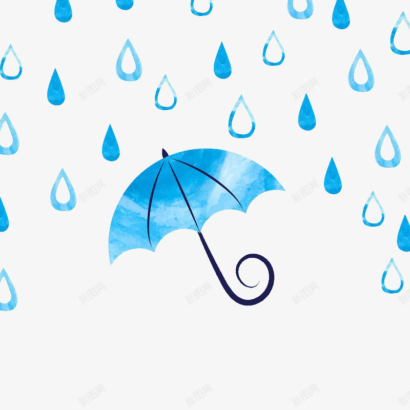 手绘水彩可爱插图蓝色雨伞png免抠素材_新图网 https://ixintu.com 下雨天 可爱插图 手绘 水彩 蓝色 雨伞 雨水