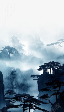 水彩画唯美中国古风山水画背景