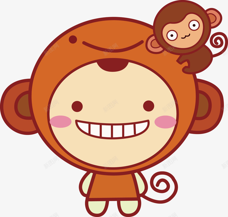 棕色卡通猴子男孩q版png免抠素材_新图网 https://ixintu.com 卡通 棕色 猴子 男孩