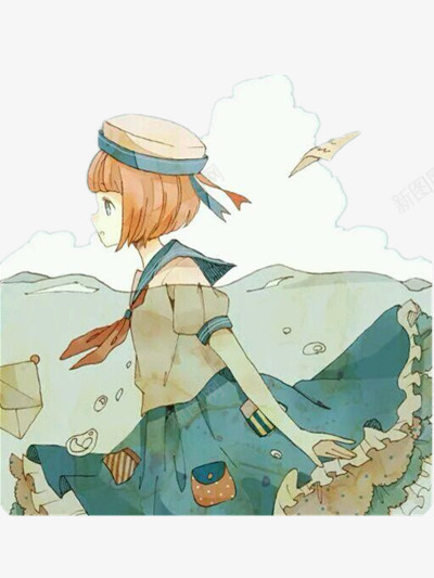 行走在海底的女孩png免抠素材_新图网 https://ixintu.com 手绘 插画 装饰