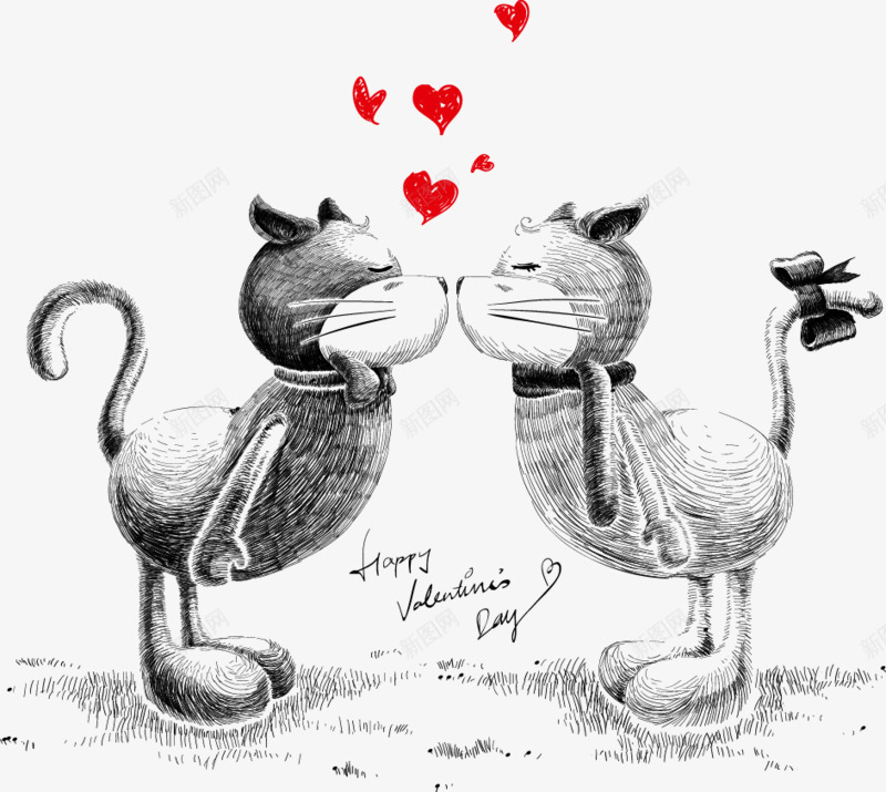 爱情猫咪png免抠素材_新图网 https://ixintu.com 两只 手绘 爱情 猫咪