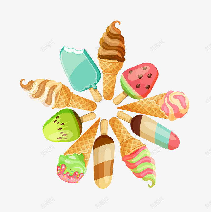 多个美味冰淇淋卡通psd免抠素材_新图网 https://ixintu.com 冰淇淋 夏天 美味