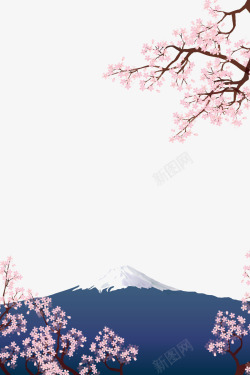 樱花花瓣美丽浪漫樱花富士山高清图片