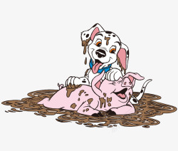 玩球的狗狗卡通手绘可爱斑点狗猪玩耍矢量图高清图片