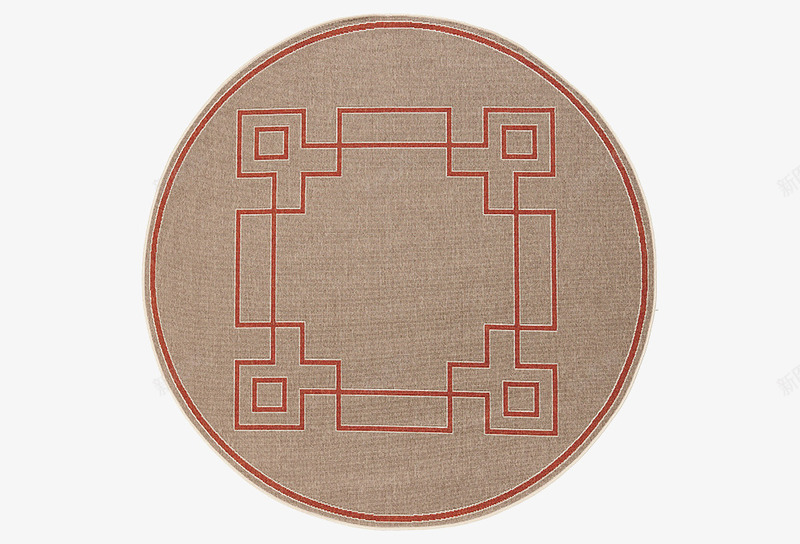 新中式地毯png免抠素材_新图网 https://ixintu.com 卡其色 圆形 地垫 红色 纹样