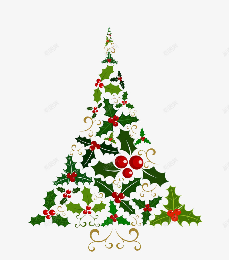 圣诞树锯齿状叶子png免抠素材_新图网 https://ixintu.com 冬青树 圣诞节 圣诞装饰 红色果子 绿叶 绿色植物 锯齿状叶子