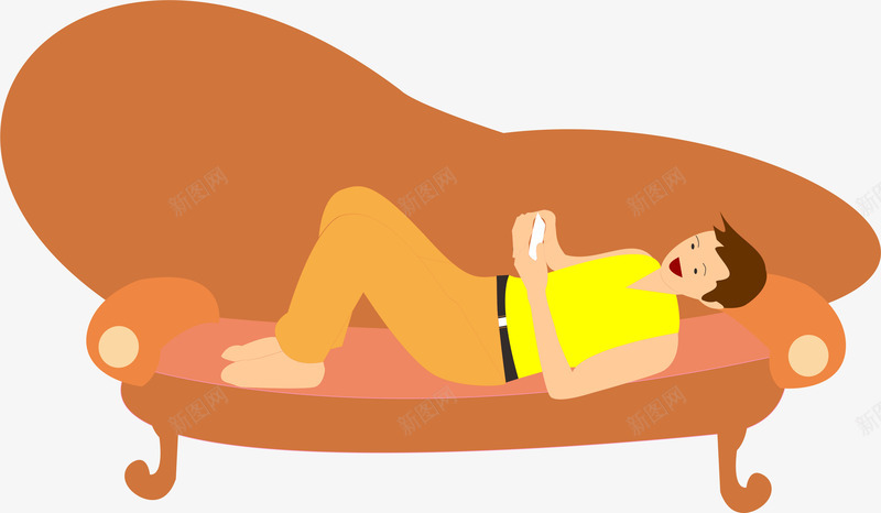 躺着的人png免抠素材_新图网 https://ixintu.com 卡通人物 手机 沙发 男孩 躺着的人 躺着赚钱