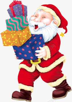 牛抱着礼物抱着礼物的圣诞老人大笑圣诞老人高清图片
