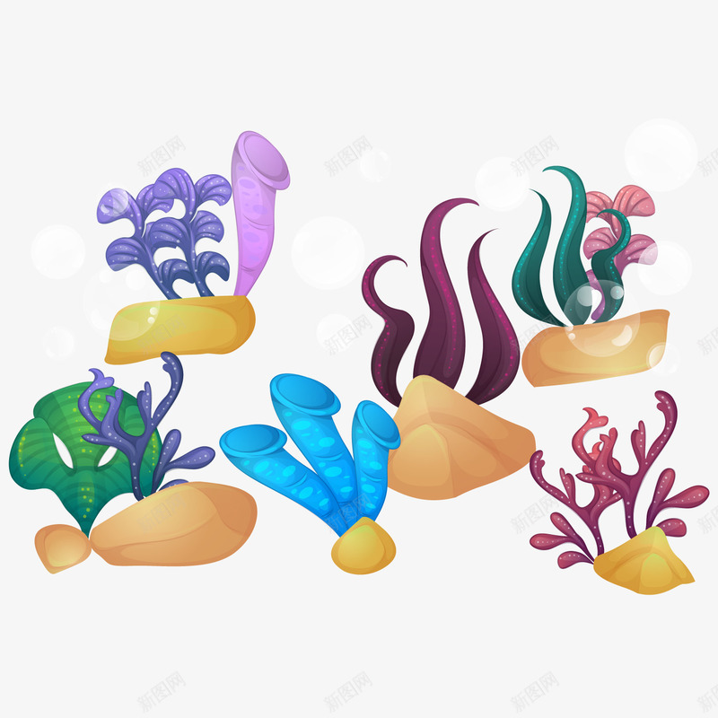 卡通海底世界水草和珊瑚png免抠素材_新图网 https://ixintu.com 手绘 水草 海底世界 海底装饰 珊瑚