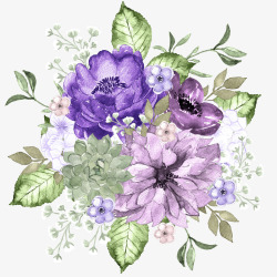 花簇png手绘紫色花卉花簇高清图片