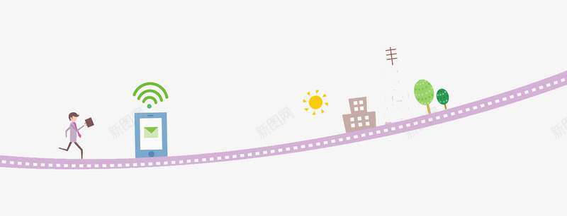 奔跑的人png免抠素材_新图网 https://ixintu.com 人物 公路 卡通 城市 奔跑 手机 手绘 水彩 紫色 马路