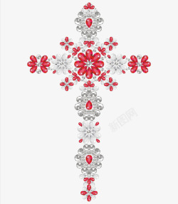 红白钻石花朵十字架素材