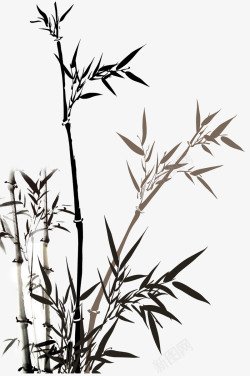 水墨山元素水墨画黑色竹子高清图片