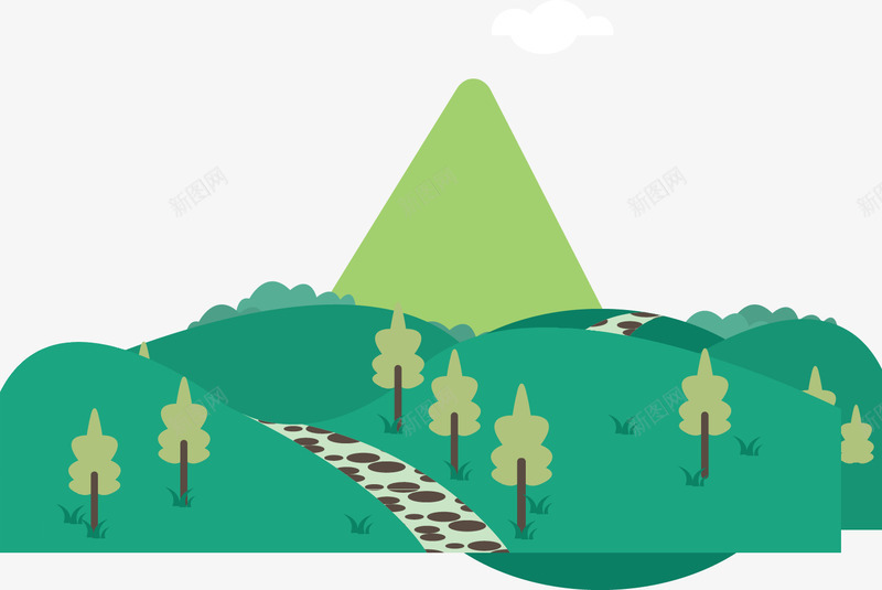 蜿蜒的小路png免抠素材_新图网 https://ixintu.com 丘陵 公园 孤山 石子路 黑白斑点