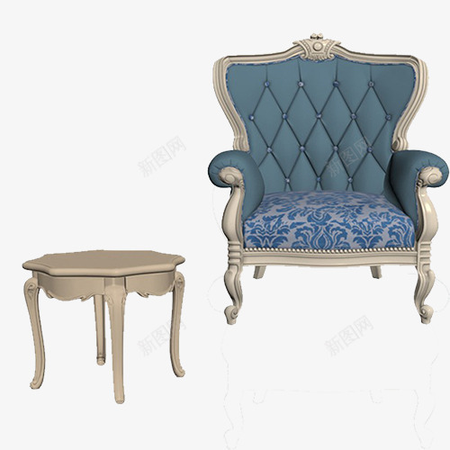 欧式沙发与茶几png免抠素材_新图网 https://ixintu.com 安全 欧式 皮质 舒适 花纹 蓝色