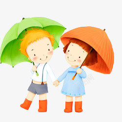 打着伞的男孩儿童节卡通高清图片