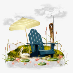 河边椅子和伞素材