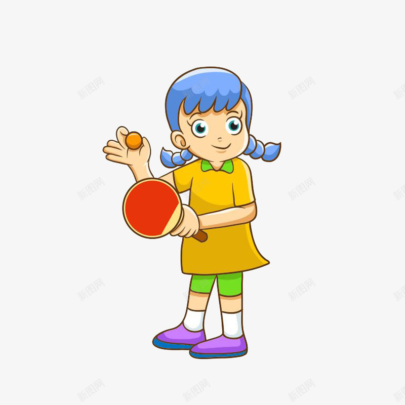 卡通打乒乓球女孩png免抠素材_新图网 https://ixintu.com 乒乓运动员 手拿球拍 打乒乓球女孩 球类运动