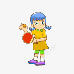 运动员女孩卡通打乒乓球女孩高清图片