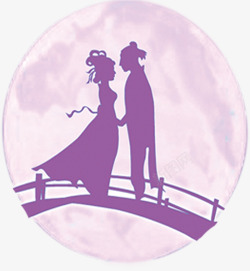 浪漫紫色圆月鹊桥会素材