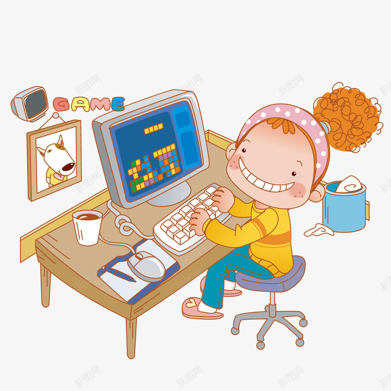 玩电脑游戏的女孩png免抠素材_新图网 https://ixintu.com 女孩 游戏 游戏电脑 电脑