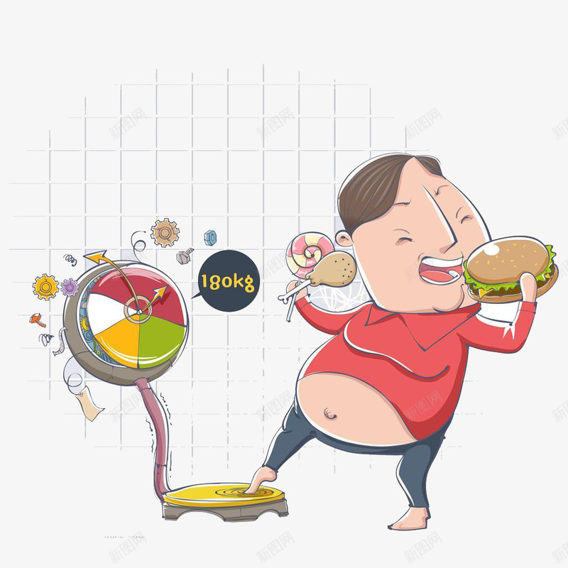称体重的人png免抠素材_新图网 https://ixintu.com 吃汉堡 增肥 男孩 称体重的人 称重