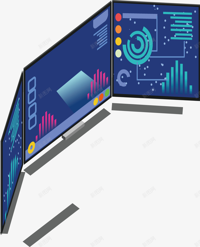 电脑显示屏三面立体矢量图ai免抠素材_新图网 https://ixintu.com 三面 产品 多色 显示屏 现实 电脑 立体 虚拟 高科技 矢量图