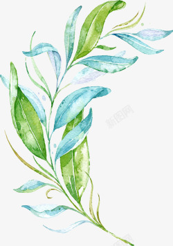 漂亮的蓝色羽毛图片蓝绿色水彩叶子高清图片
