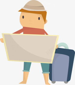 旅行箱子卡通旅游看地图的旅游者矢量图高清图片