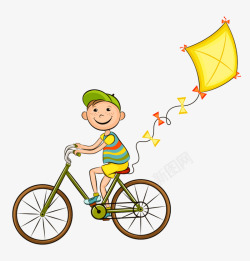 骑车放风筝的男孩素材