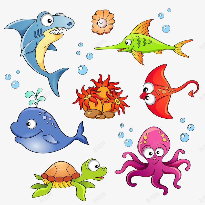 海底动物图案png免抠素材_新图网 https://ixintu.com 动物 水下气泡 泡泡 海底 鱼