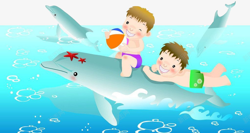 海底世界游玩png免抠素材_新图网 https://ixintu.com 卡通海 大海 海底世界 海豚