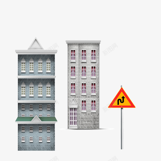 两栋楼房和提示牌png免抠素材_新图网 https://ixintu.com 建筑 提示标志 楼房 社会