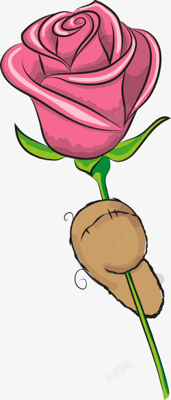 卡通手握玫瑰花素材
