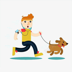 戴耳机男子奔跑的狗和人高清图片