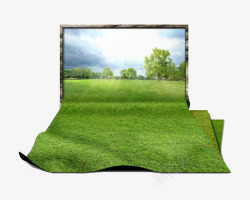 创意电脑PNG图片跑出屏幕草坪的电脑图高清图片