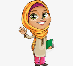 中东女性卡通手绘中东穆斯林女孩高清图片