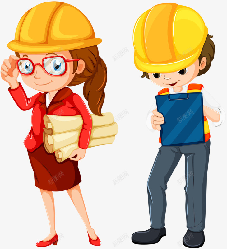 两个工程师png免抠素材_新图网 https://ixintu.com 安全帽 工程师 建筑